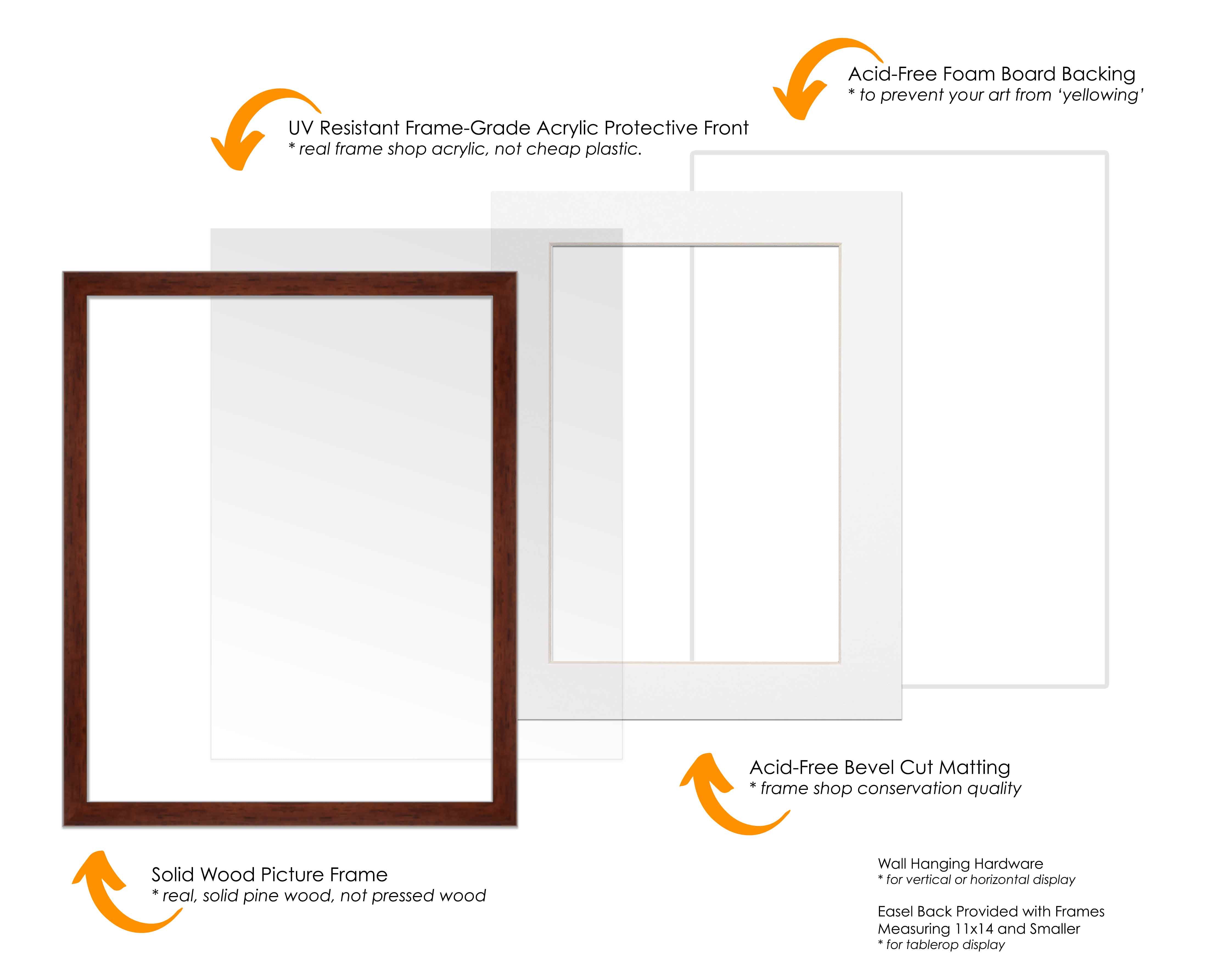 12x18 Frame Walnut With White Picture Mat For 12x18 Photo - Walnut 18x24 Frame To Display Print or