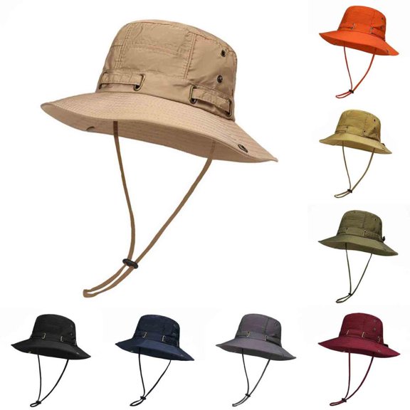 Bxsruta Unisex Solid Color Outdoor Sun Hat with Adjustable Rope for Hiking Camping