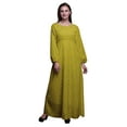 thumbnail image 1 of Bimba Robe Maxi à Manches Longues Élastique à la Taille Imprimée de Plumes d'Aigle Moss Georgette pour Femmes - Grande, 1 of 5