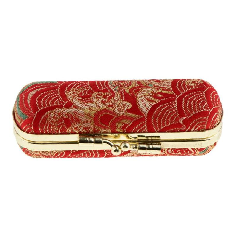 Embroidered Brocade Lipstick Case Holder - Organizer Bag for Purse- lipstick Holder- Durable Soft Cover -Cosmetic Storage Kit With