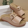 thumbnail image 4 of USSUMA Womens House Slippers Women's Fashion Casual Summer New Buckle Wedge Heel Open Toe Metal Buckle Fish Mouth Beach Sandals Women's Waterproof Shower Slides Tax Free Weekend, 4 of 7