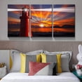 thumbnail image 3 of 3 Piece Canvas Wall Art Prints - Red Lighthouse in The Sunset - Modern Golden Sunset Wall Art for Living Room Home Decor Stretched and Framed Ready to Hang - 12"x16"x3 Panels, 3 of 5