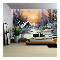 wall26 - Rural Winter Landscape - Removable Wall Mural | Self-Adhesive Large Wallpaper - 66x96 inches