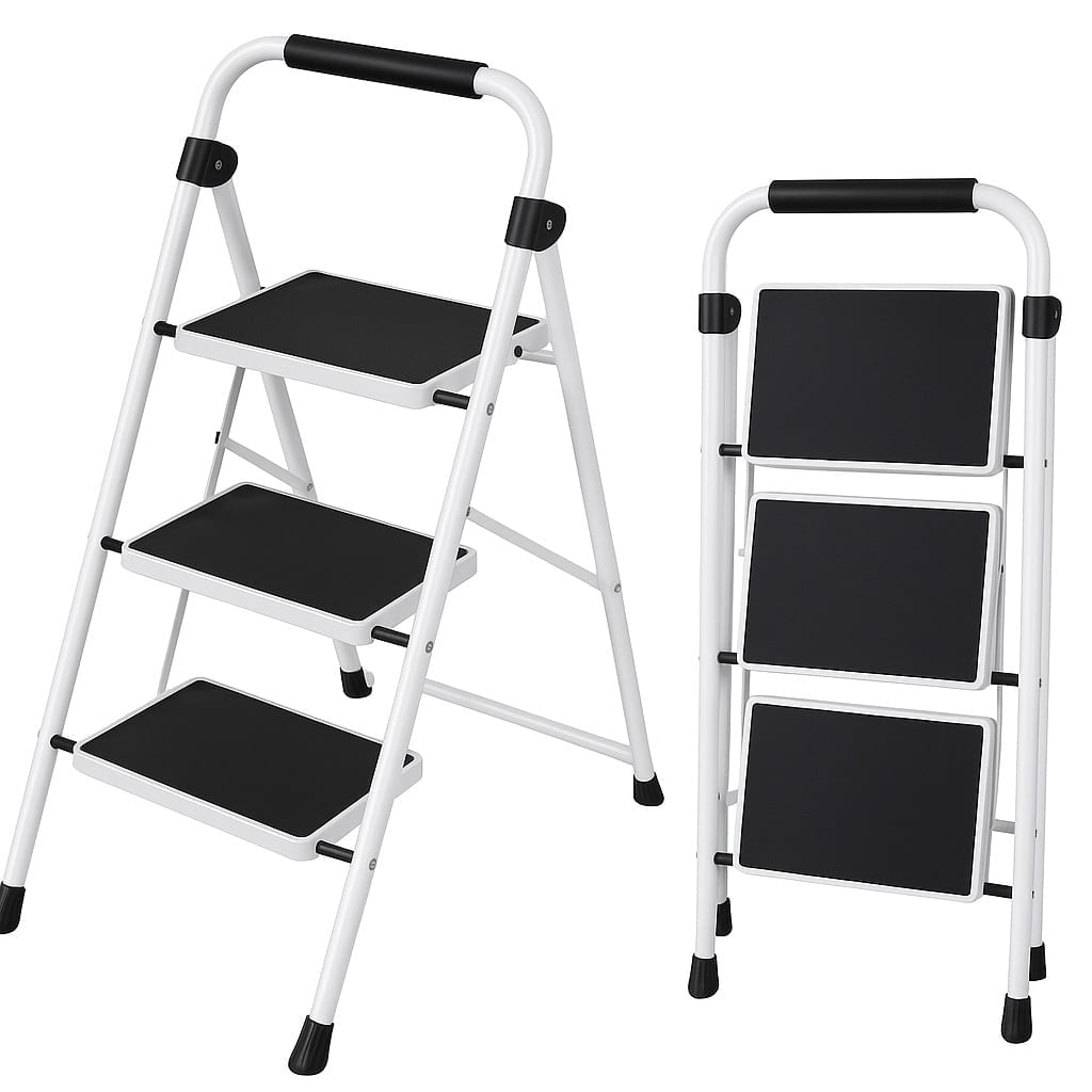 edx 3-Step Folding Step Ladder with Handrail, Black photo 1