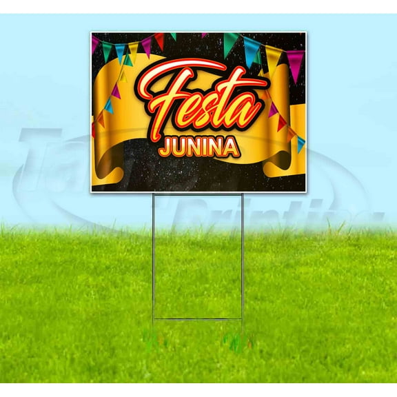 Festa Junina Ribbon (18" x 24") Yard Sign, Includes Metal Step Stake