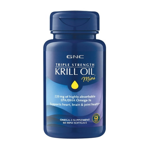 GNC Triple Strength Krill Oil Mini, 60 Softgels, for Join, Skin, Eye, and Heart Health