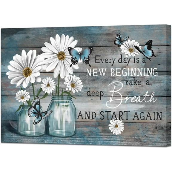 Flowers Pictures for Bathroom Decor Blue Rustic Butterfly Floral Canvas Paintings Quotes Inspirational Wall Art Still Life Farmhouse Home Bedroom Wall Decoration Ready to Hang 16L" x 12W"
