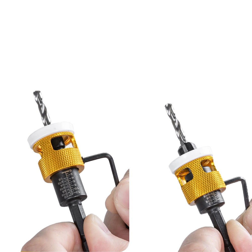5 Pcs Adjustable Countersink Drill Bit Set with Depth Stop for Woodworking
