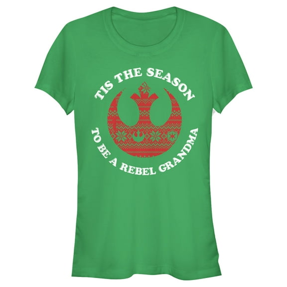 Junior's Star Wars Tis the Season Rebel Grandma Graphic Tee Kelly Green Medium