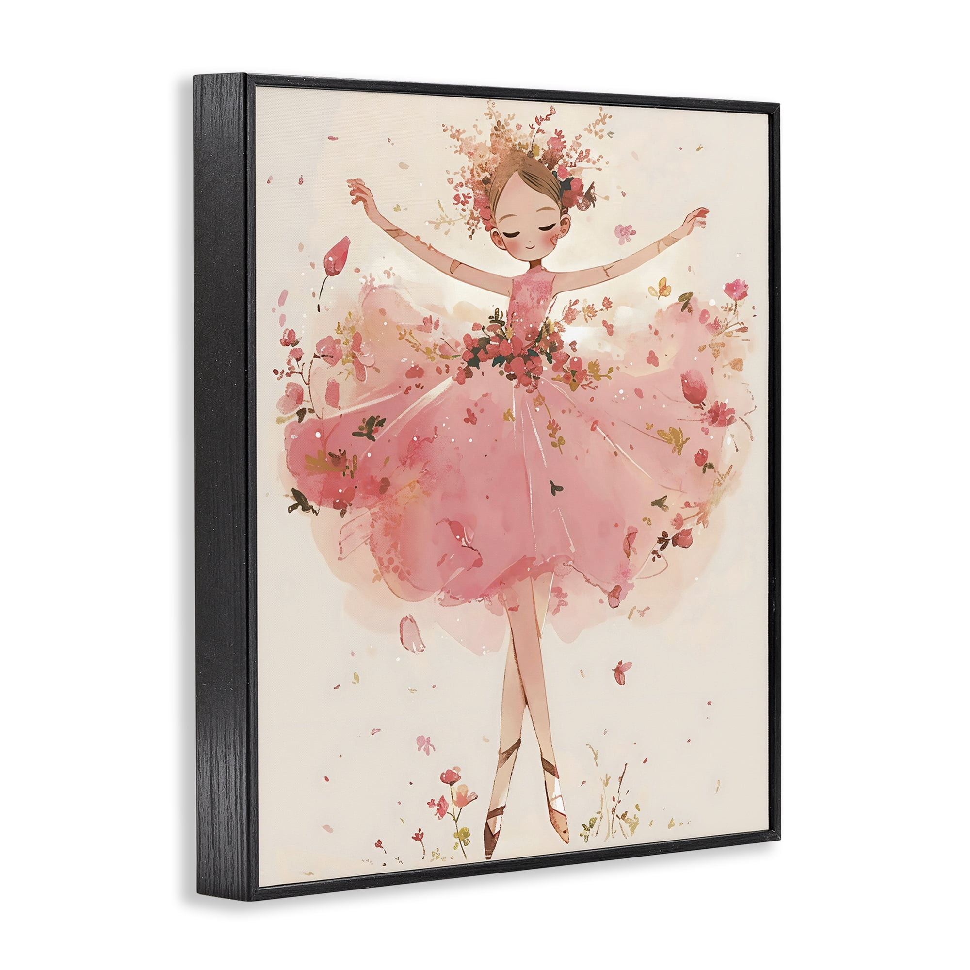 Stupell Industries Pink Floral Dress Ballerina Black Framed Giclee Art, design by Creative Studio