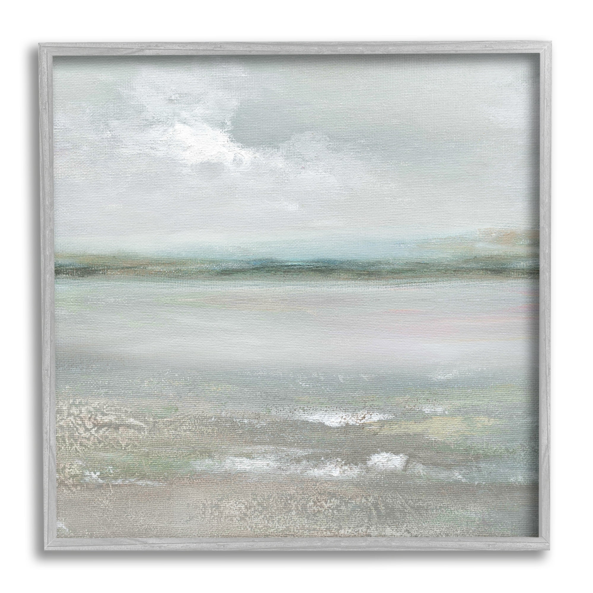 Stupell Industries Foggy Abstract Beach Landscape Distant Mountains Clouds Painting Gray Framed Art Print Wall Art, Design by Nan