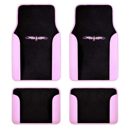 A Set of 4 Universal Fit Plush Carpet with Vinyl Trim Floor Mats For Cars / Trucks - Tribal Pink