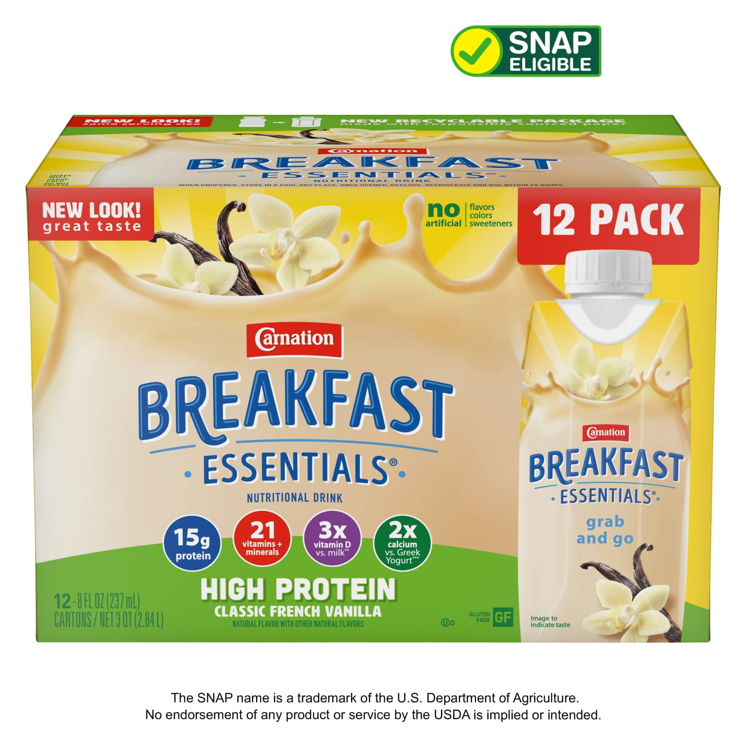 (2 pack) Carnation Breakfast Essentials High Protein Nutritional Drink Shakes, Classic French Vanilla Breakfast Shakes, 8 fl oz, 12 Pack