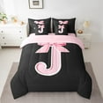 thumbnail image 2 of Erosebridal Initial J Letter Bedding Queen Size, Princess Bow Bed in a Bag Queen size, Pink Monogrammed Reversible Bed Set, Microfiber Room Decor, 7 Pieces, 2 of 6