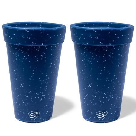 

Silipint: Silicone 16oz Coffee Tumblers: 2 Pack Blue Speckled - Unbreakable Cups Reusable Flexible Hot & Cold Drinks