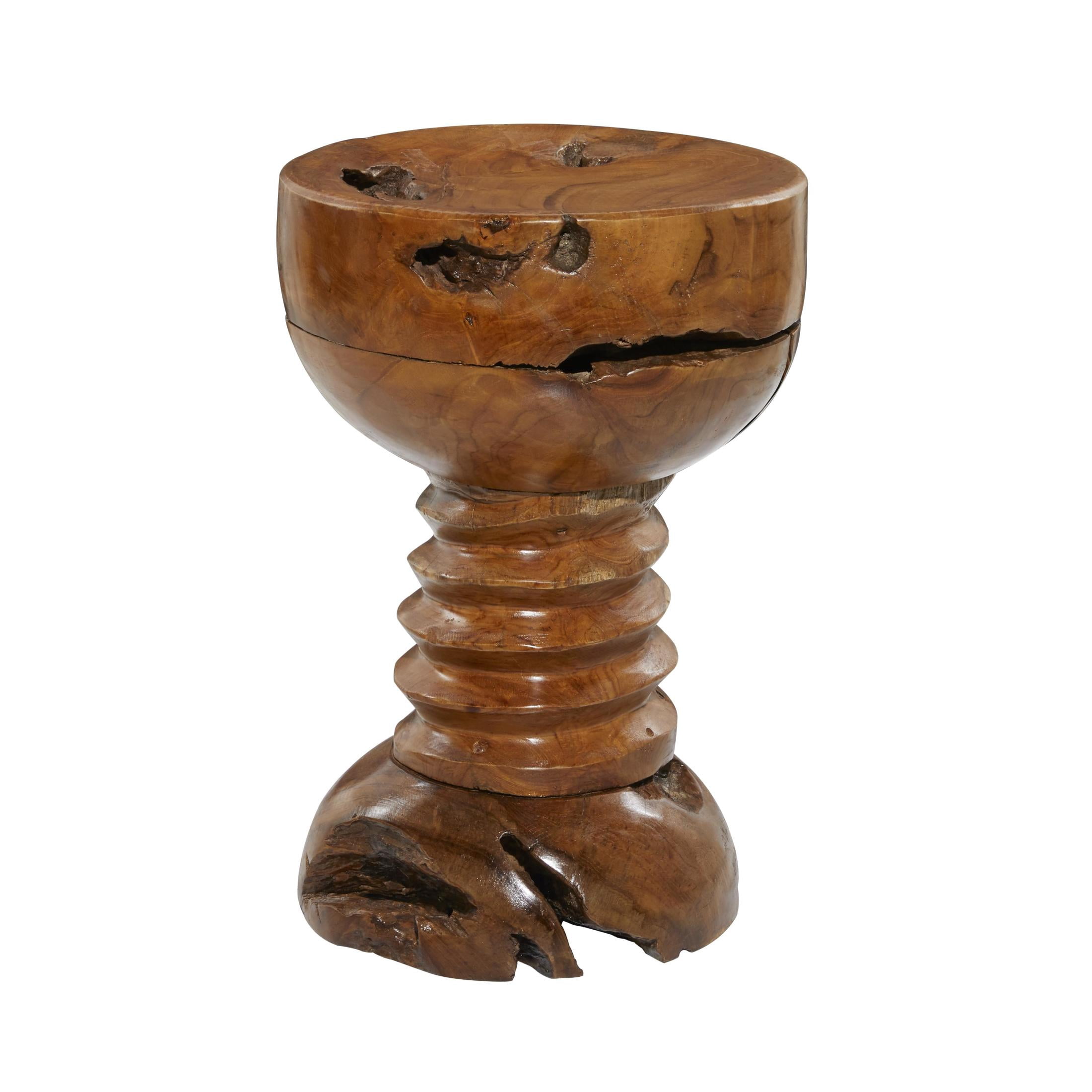 DecMode 13" x 20" Brown Teak Wood Handmade Live Edge Accent Table with Coiled Base, 1-Piece