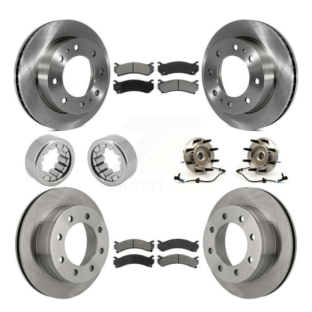 Transit Auto Front Rear Wheel Hub Bearing Assembly Disc Brake Rotors and Semi-Metallic Pads Shoe Kit (10Pc) for Car Chevrolet Silverado 2500 HD Suburban GMC Yukon XL with 9-1/2" Ring Gear - KBB-110041