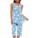 thumbnail image 1 of Conjunto de Verano para las Mujeres Casual Impreso sin Mangas Cuello Redondo Y Pantalones Recortados de Dos Piezas, 1 of 6
