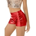 thumbnail image 4 of Lejafay Women's Metallic Shiny Rave Booty Shorts High Waisted Bottoms Hot Shorts Red L, 4 of 7