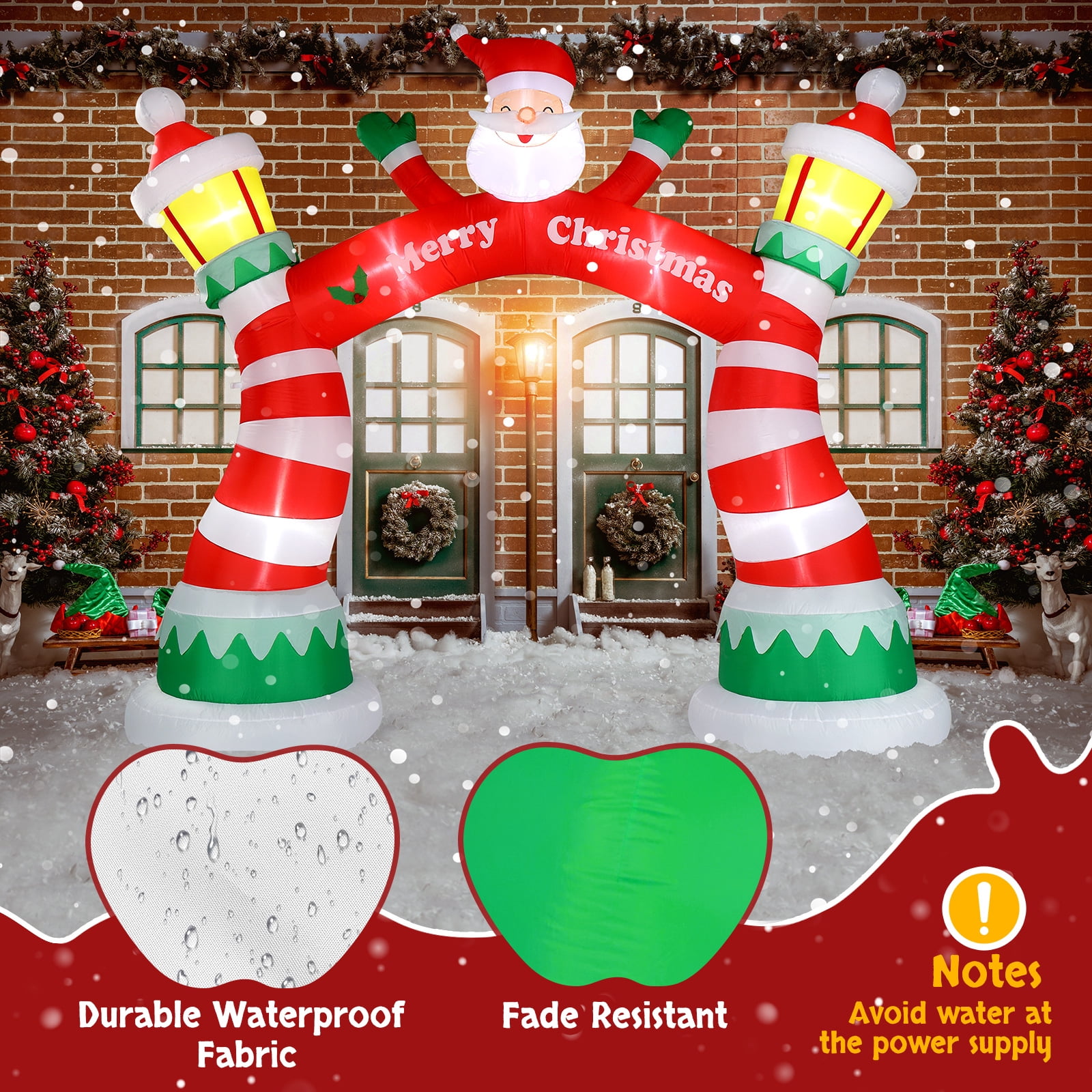 8.9 FT Lighted Christmas Inflatable Archway Decoration, Blow Up Yard Decorations with Built-in LED Lights for Holiday Party Front Yard Lawn Garden Decor (122x39.4x106.3in)