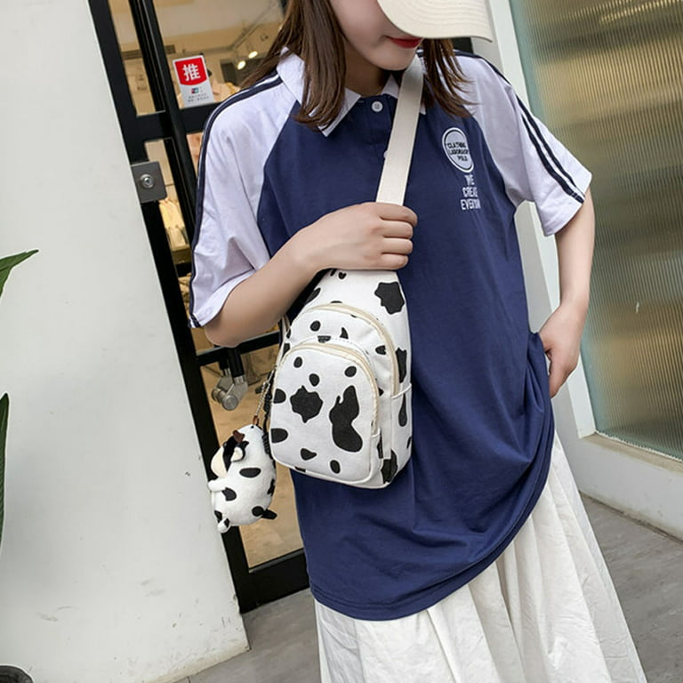 Mini Cute Cow Print Crossbody Bag, Kawaii Square Shoulder Bag