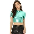 thumbnail image 1 of Disfraz de navidad Allegra K Top corto metalizado de manga corta con cuello alto para mujer Menta Verde L, 1 of 6