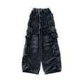 thumbnail image 2 of uublik Girls Wide Leg Jeans Size 5T-16 Kids Cargo Pants Elastic Waist Lightweight Outdoor Jogger Pants Black, 2 of 4