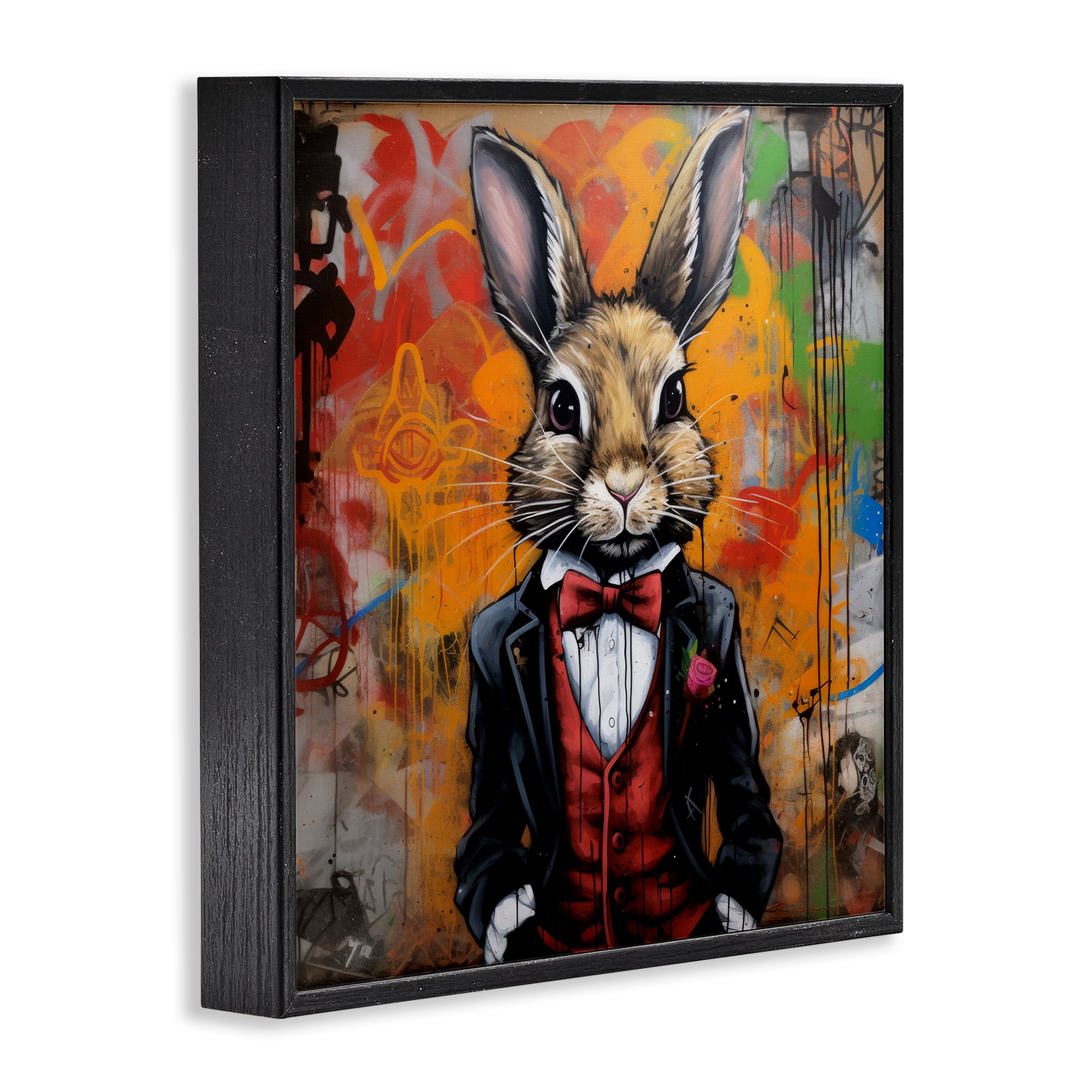 Stupell Industries Urban Graffiti Rabbit Animals & Insects Painting Black Framed Art Print Wall Art, 12 x 12