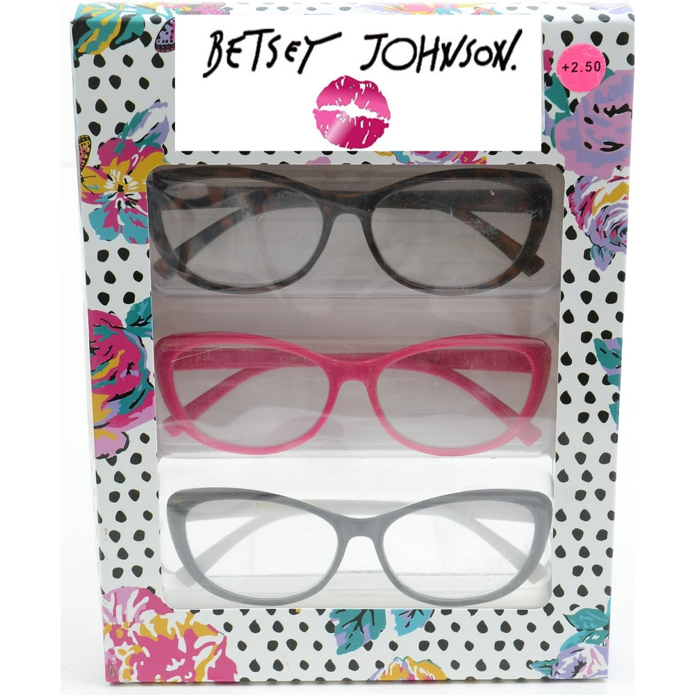 Betsey Johnson 3 Pairs Reading Glasses Hot Pink Readers +2.50