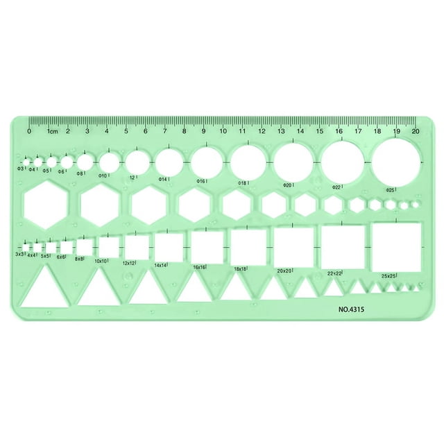 Regla de plantilla geometrica cuadrada circulos de plastico verde 0-20cm