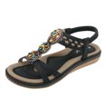 thumbnail image 4 of Sandalias De Mujer Clearance, Xunlbb Women's Summer New Floral Elastic Casual Seaside Beach Flat Sandals(Black,Size:36), 4 of 5
