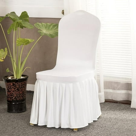 

Spandex Chair Cover Removable Stretch Cover Ruffled Hem Dining Room Wedding Banquet Chair Covers White
