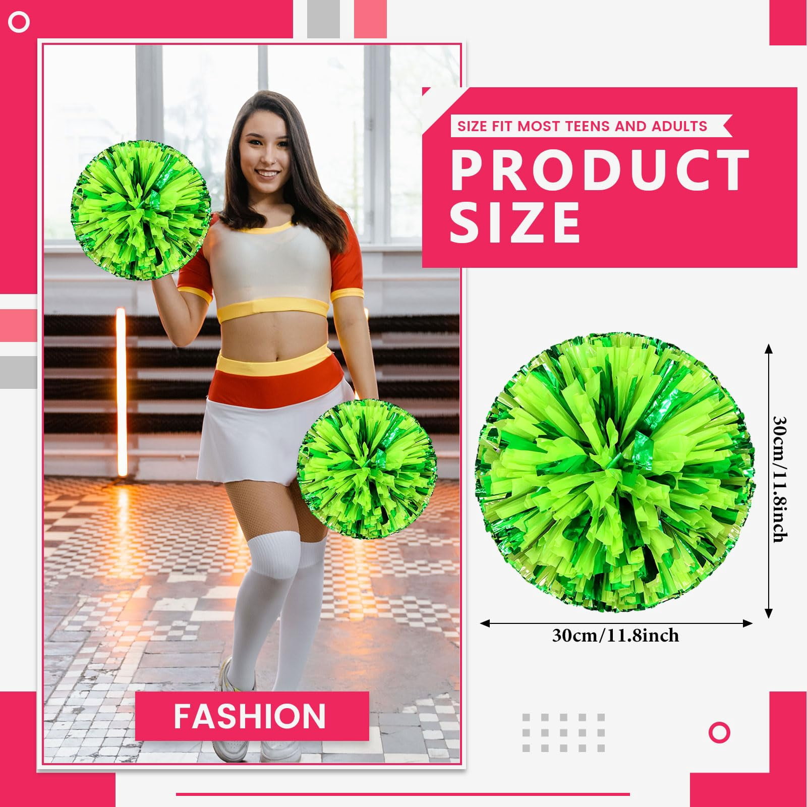 12 Pcs Cheerleading poms,pom poms Cheerleading with Finger Holes Cheer Pom Pomsfor Dance, Matches, Team Spirit Sports