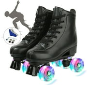 EONROACOO Kids & Teen Roller Skates,Light-up Wheels Roller Skates for Girls Boys Double-Row Skates(Black, Women 6/Men 4.5)