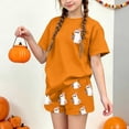 thumbnail image 2 of HAOTAGS Girls Halloween Outfit Sets Size 9,Print Short Sleeve Crewneck T-Shirt & Elastic Waist Shorts Set Orange, 2 of 9