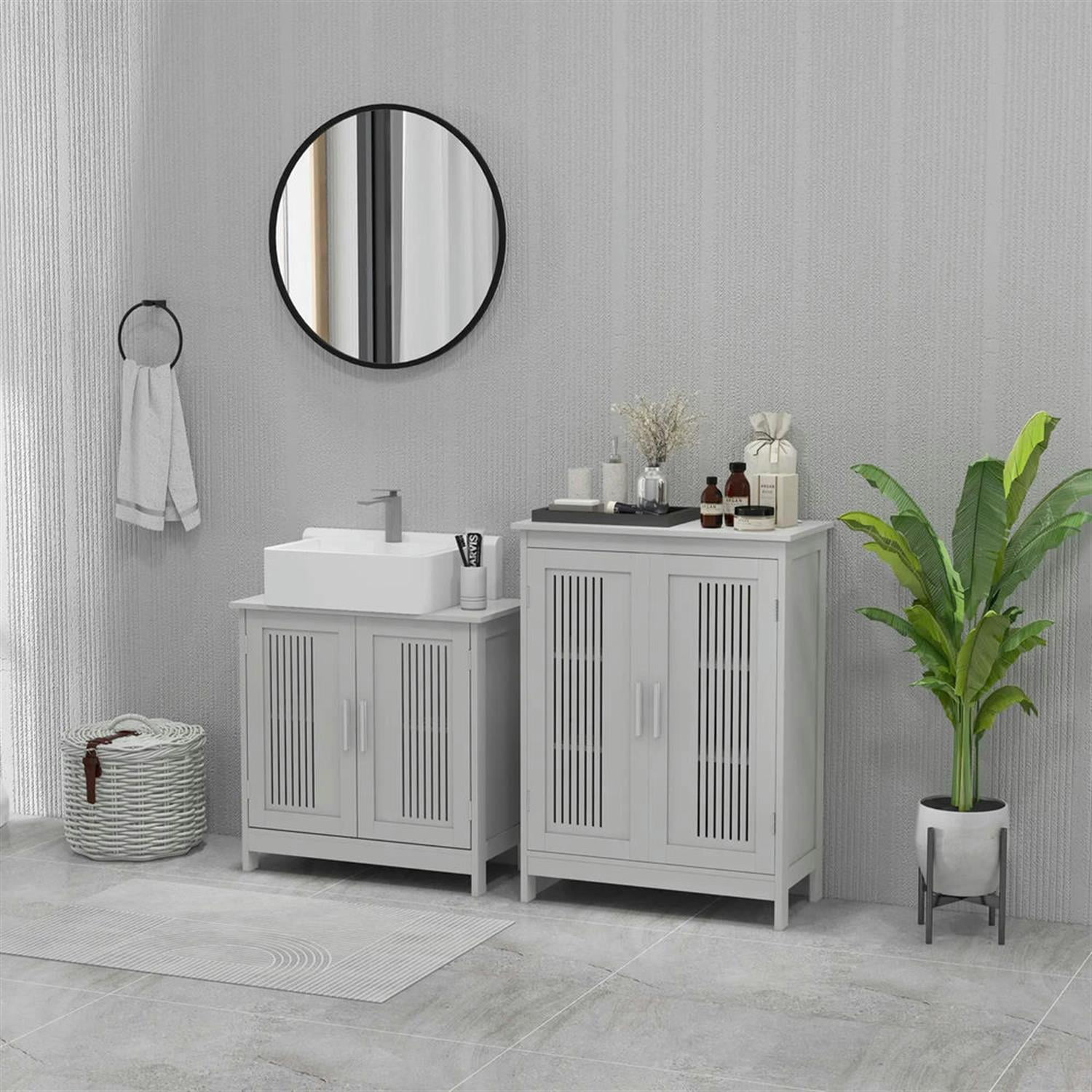 Demi Bonn 23" Bathroom Vanity with U-Shape Cut-Out and Adjustable Shelf, Pedestal Sink 2-Door Cabinet, Under Sink Cabinet, Gray