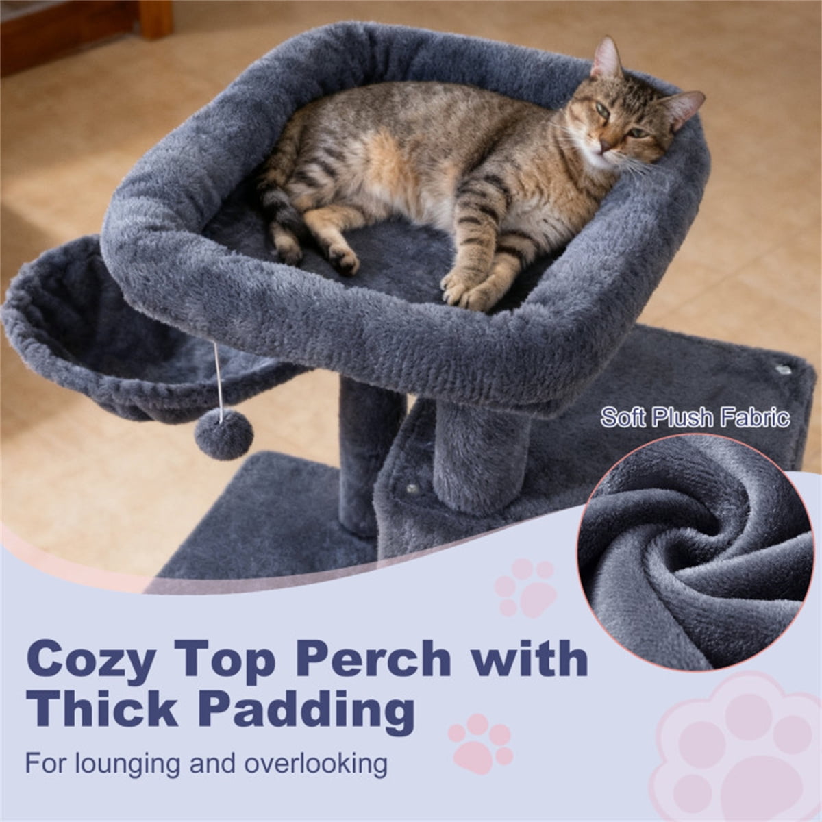 ZephyPaws Tall Cat Tree Tower for Indoor Cat, 35in Multiple-Level Cat Condo with 2 Caves, Cat Scratching Posts,Perches,Dark Gray