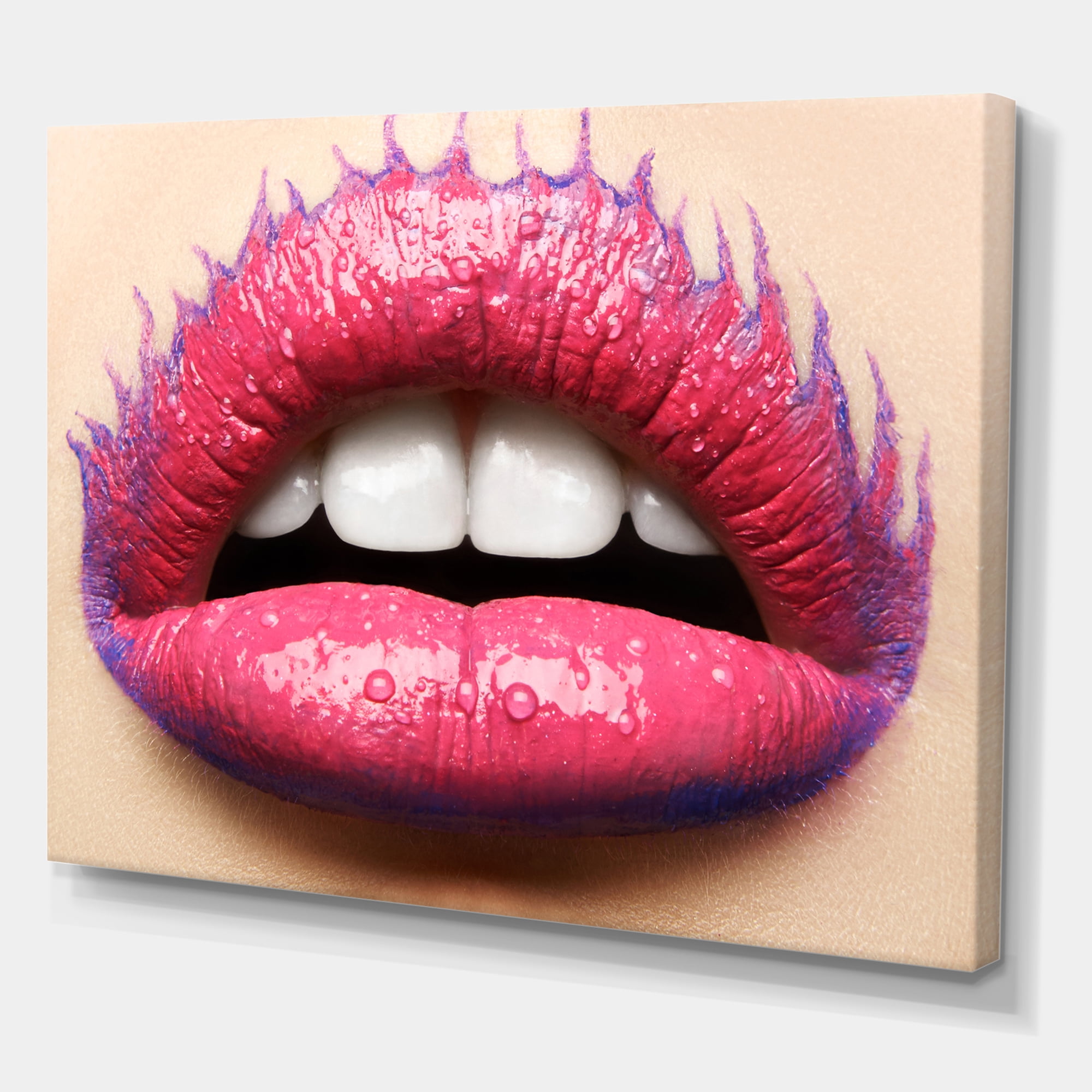 Designart ' Beautiful Woman Lips With Pink Lipstick ' Modern Canvas Wall Art Print