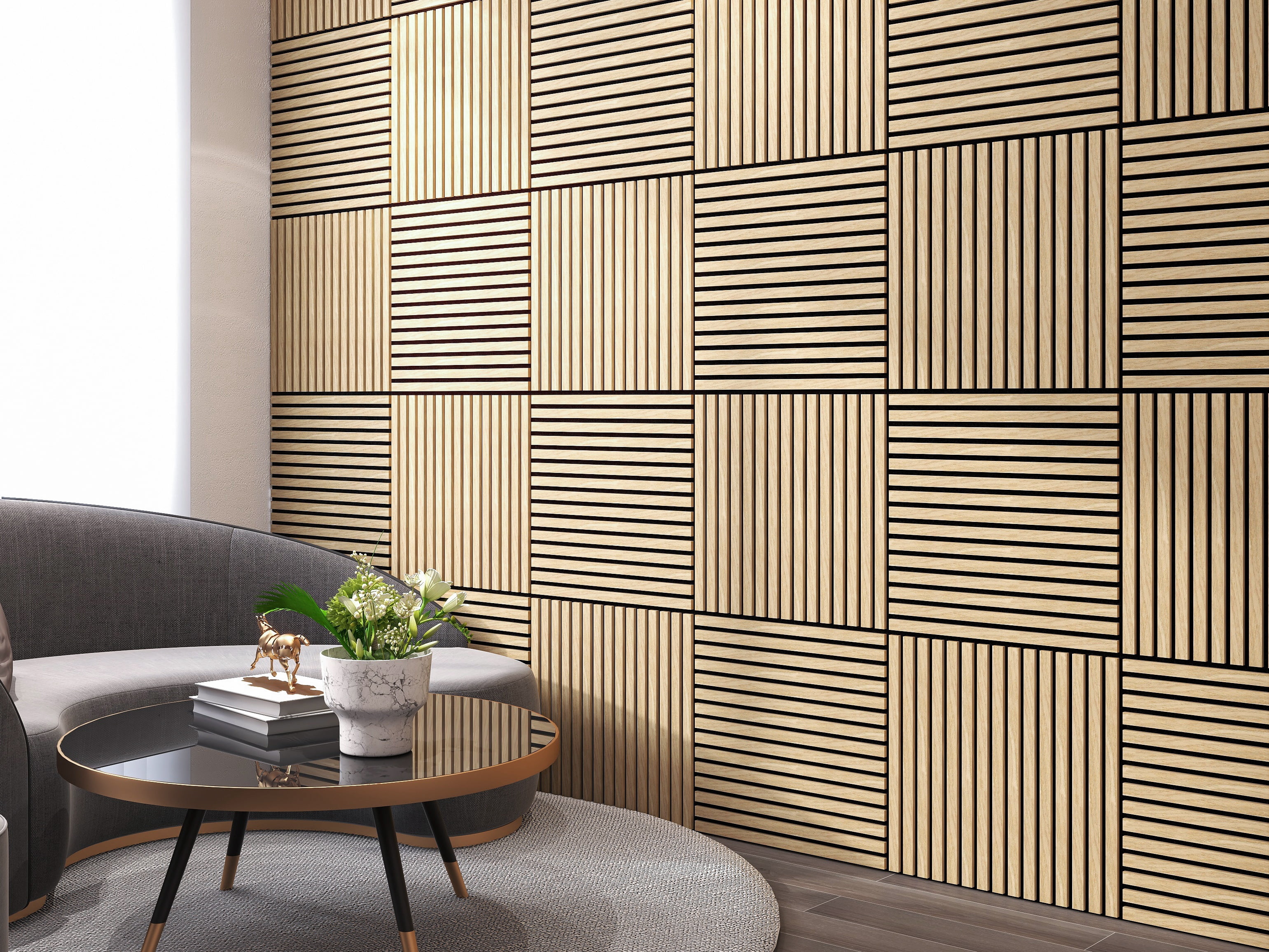 8‑Pack Oak Wooden Slat Acoustic Panels, 3D Groove Sound‑Absorbing Wall & Ceiling Boards, Flame‑Retardant Noise Reduction Panels for Office Bedroom Gym Kitchen Home Theater