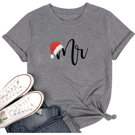 

MeiGuiSha Mr and Mrs Christmas Shirts Funny Matching Couple s Graphic Tees Pajama Womens Mens Valentine s Day Tops Grey - Mr (Men) Small