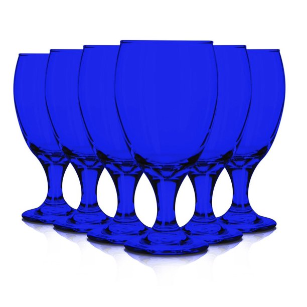 Full color Blue Libbey 6 Piece Goblet Party Glass, 16.25Ounce