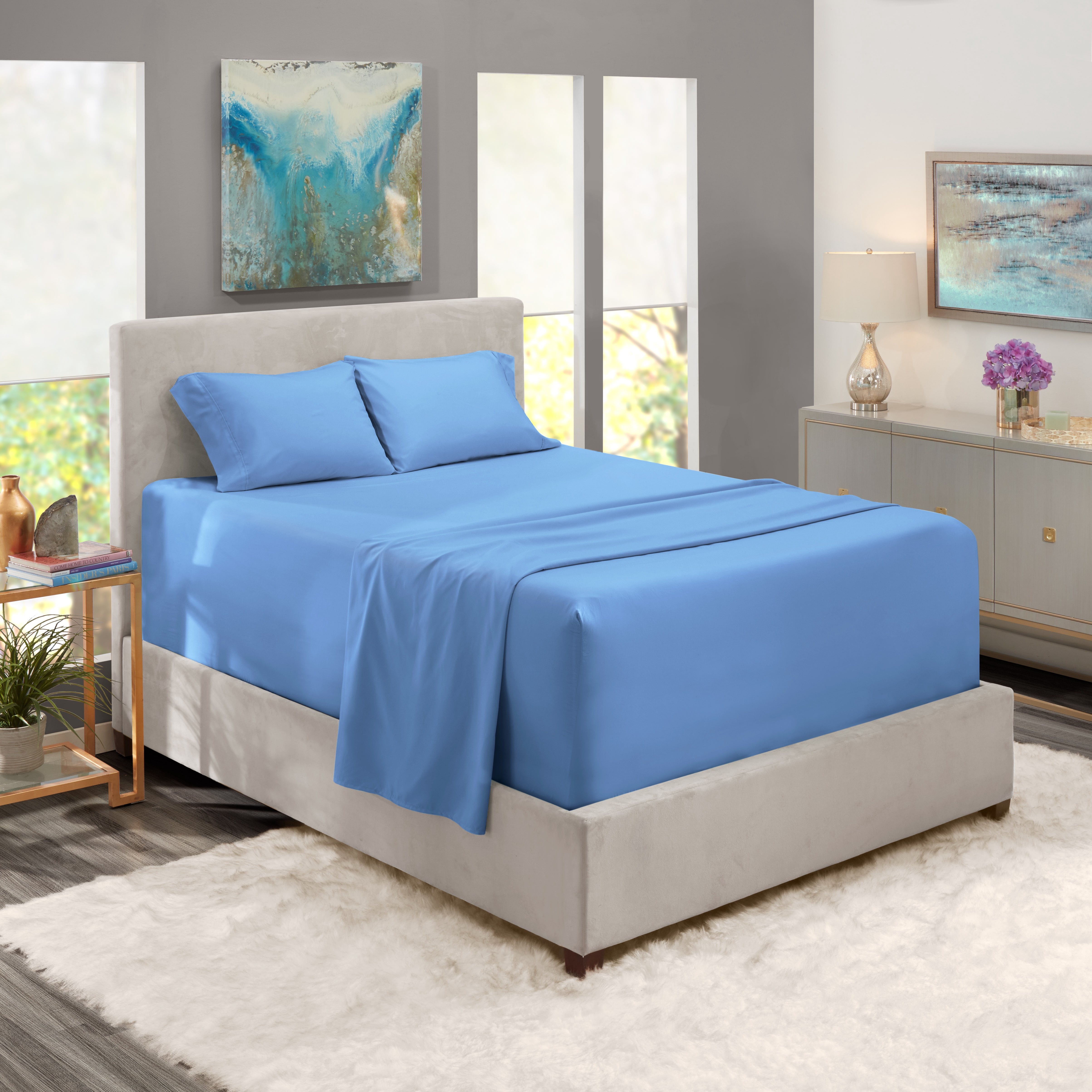 LammaLoe Extra Deep Pocket Full Sheets Set, 4 Piece, Fits 18"-24" Mattress, Breathable & Extra Soft Bed Sheets, Calm Blue