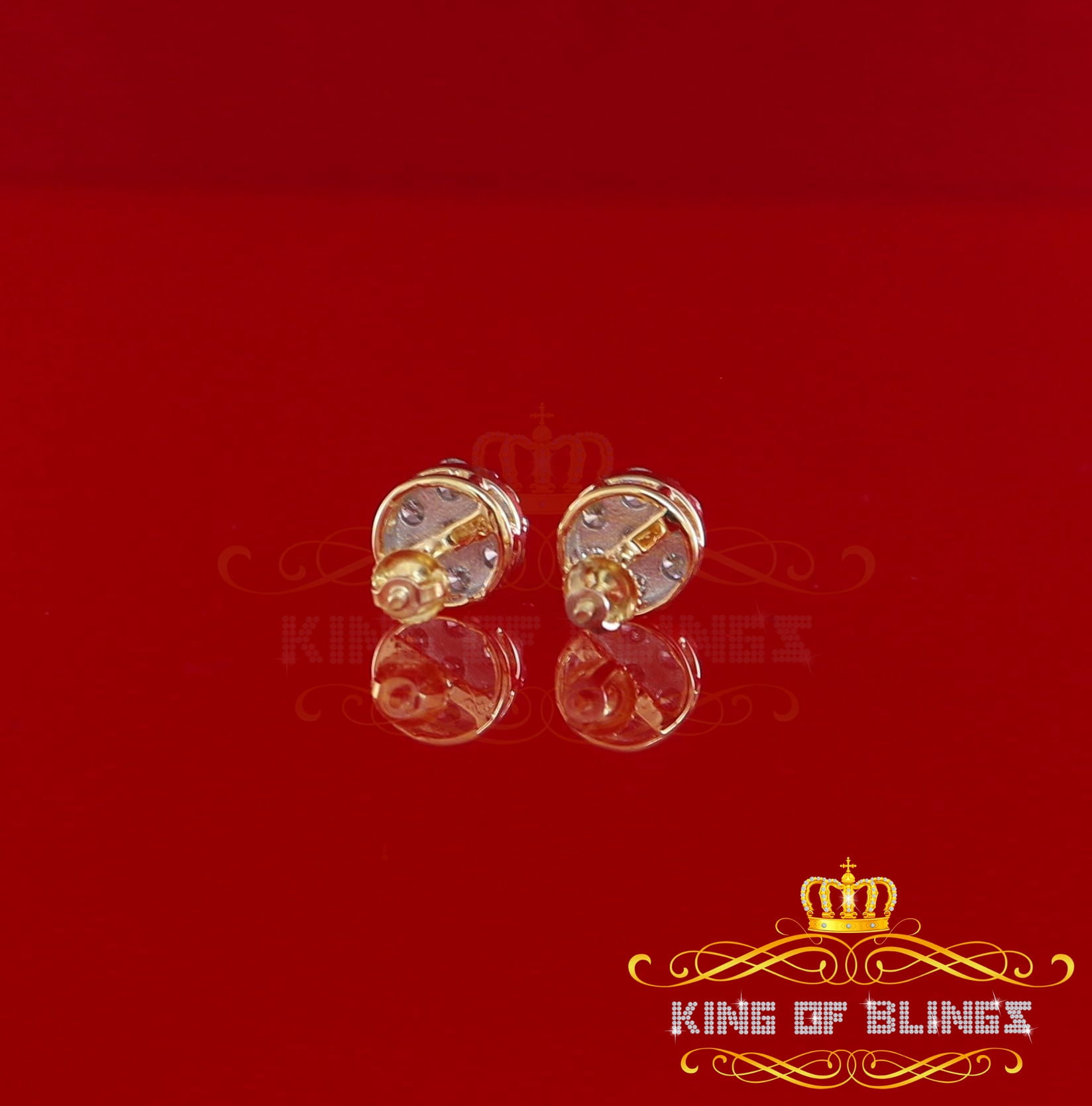 King of Bling's 10K Real Yellow Gold with 1.25CT Real Diamond Men's/Women's Stud Round Earrings