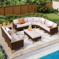 thumbnail image 3 of MAISON ARTS 11-Piece Outdoor Wicker Half-Round Furniture Set,  Half-Moon Sectional Sofa  All Weather Curved Conversation Sets 10 Seats - Type K, 3 of 5