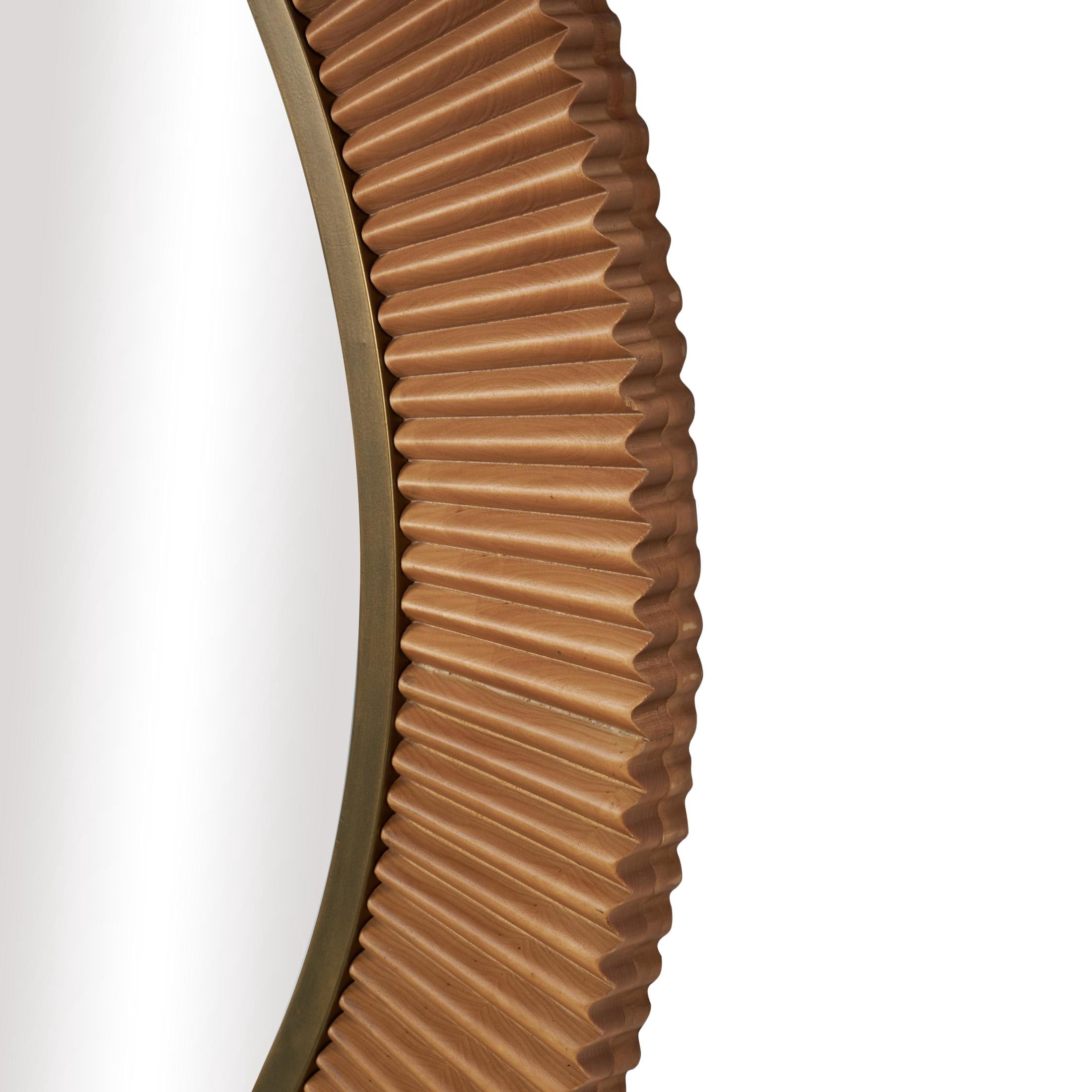 DecMode 43" x 43" Brown Fluted Wall Mirror with Scalloped Edge