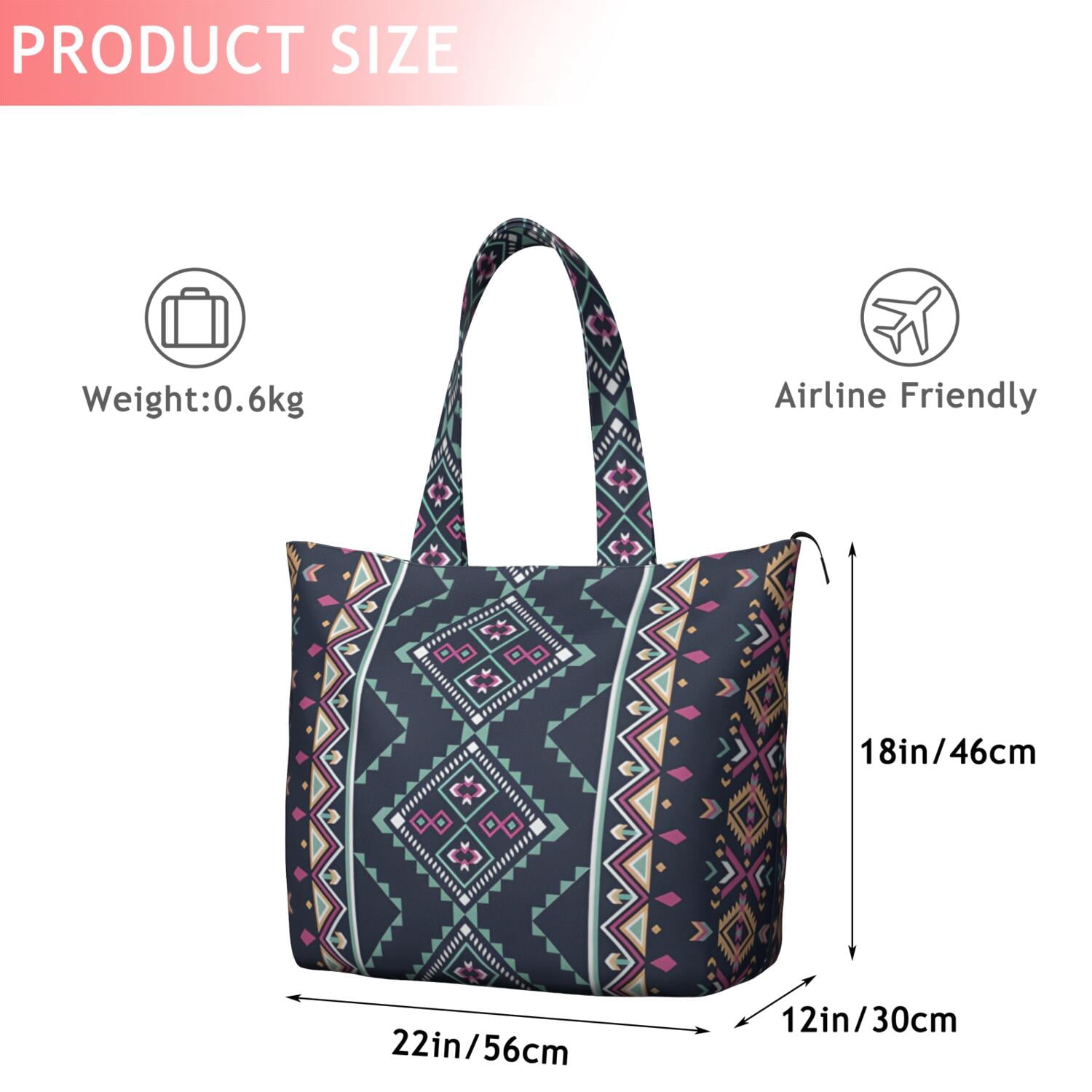 Black Geometric Striped Pattern Travel Tote Bags for Women Carry On,Large Weekender Bags for Women Travel,Multi Functional Duffle Bag for Work,Shopping,Sports