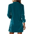 thumbnail image 5 of Womens Velvet Dress Long Sleeve Side Sequins Sparkly Elegant Short Dresses Lapel V Neck Party Outfits (2XL, Sky Blue), 5 of 7