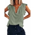 thumbnail image 1 of Blusa Informal de Verano con Volantes y Corta para Mujer, Cuello en V, Elegante, para Oficina, Color Verde, Talla XL, 1 of 7