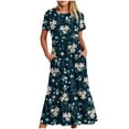 thumbnail image 1 of SMihono Robe d'Été pour Femmes 2024 Grande Taille Manches Courtes Col Rond Ample Imprimé Fleurs Couleur Longue Robe en Liquidation à Moins de 10!, 1 of 5