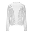 thumbnail image 4 of Womens Jackets Casual Fall New Women's Sequin Suit Jacket Open Front Slim Fitted Trendy Blazer Cardigan Long Sleeve Fashion Party Outfits White M, 4 of 6